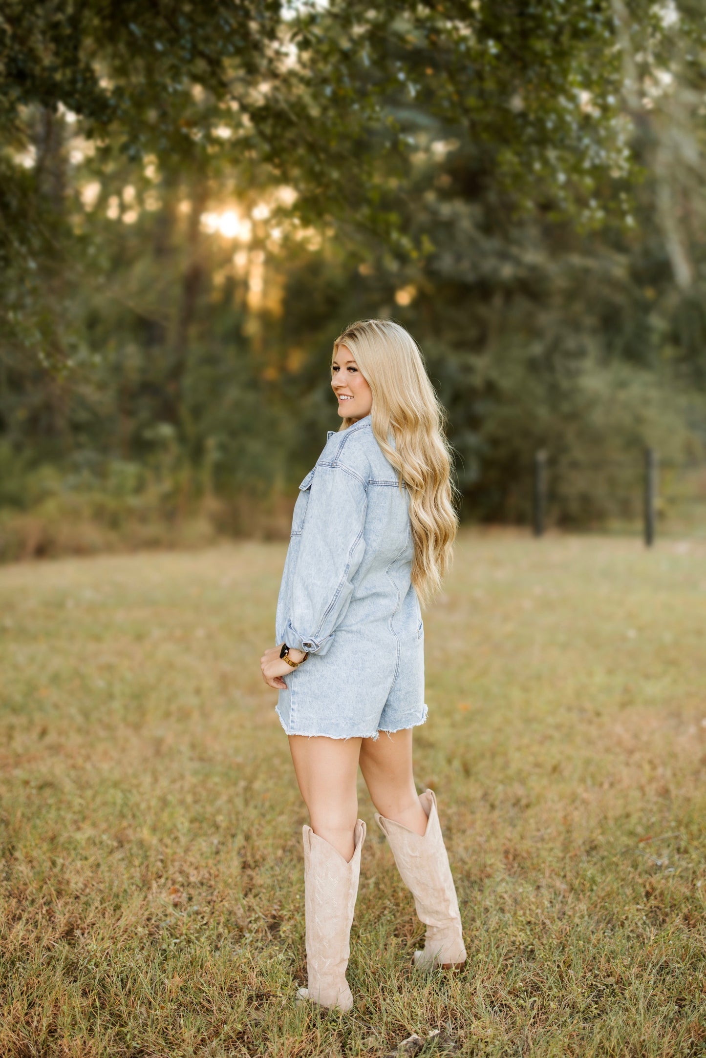 Denim Long Sleeve Romper