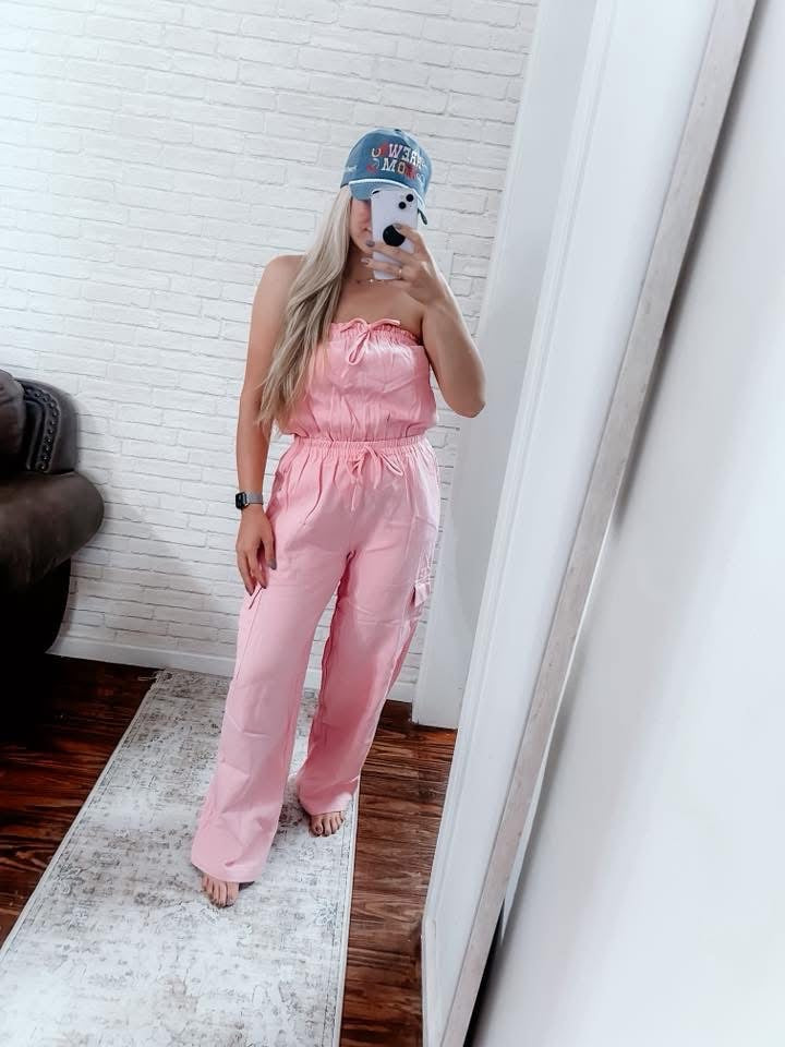Pink Strapless Jumpsuit