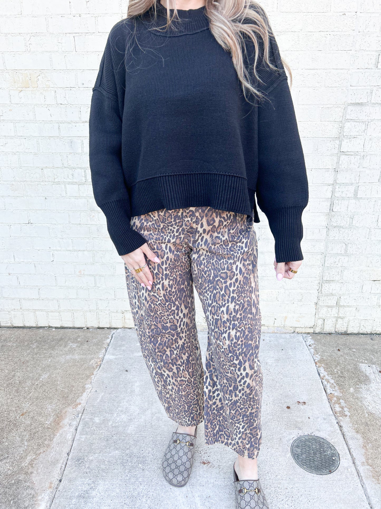 Wide Neck Band Drop Shoulder Sweater