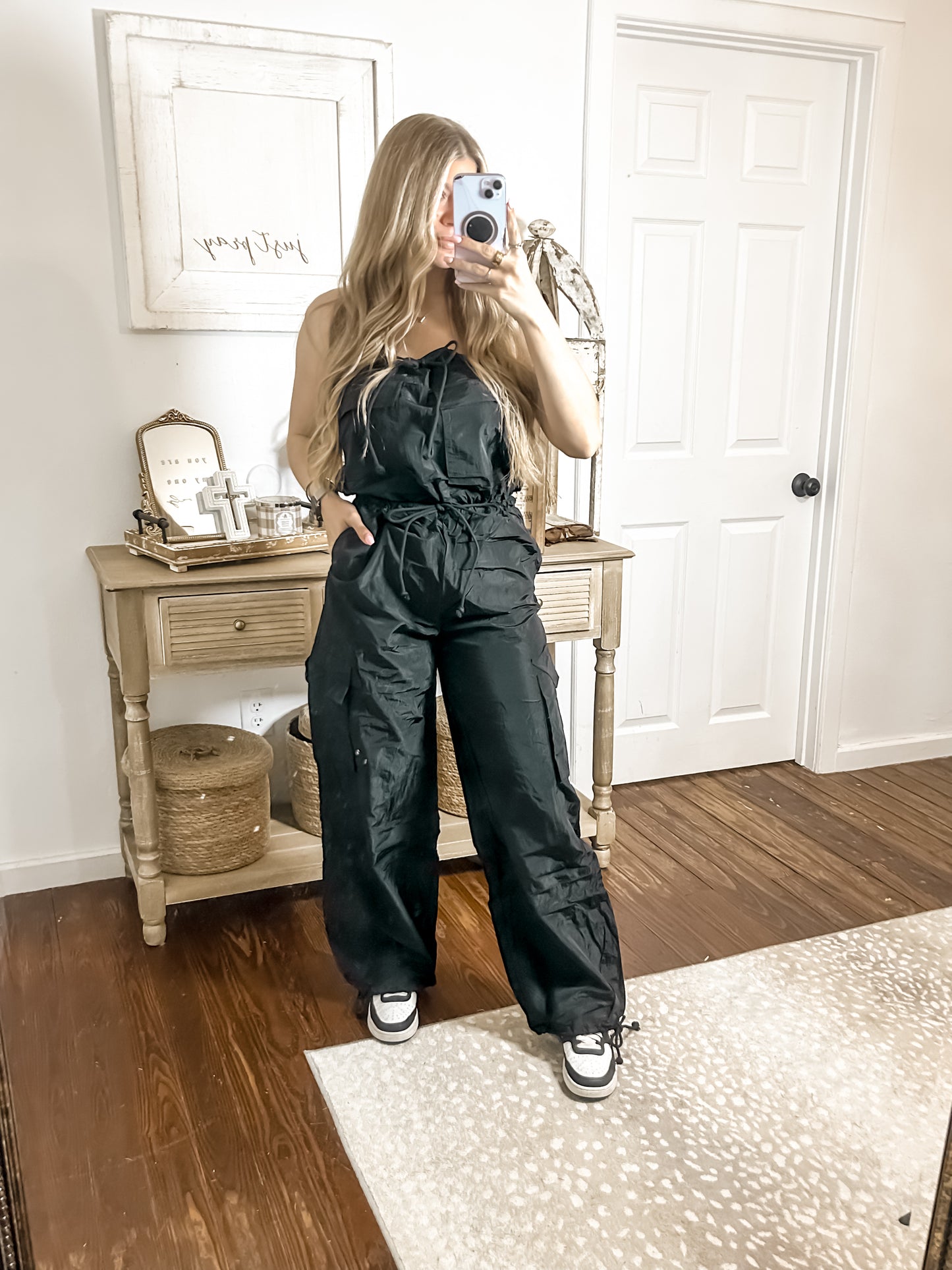Black Cargo Jumpsuit- Strapless