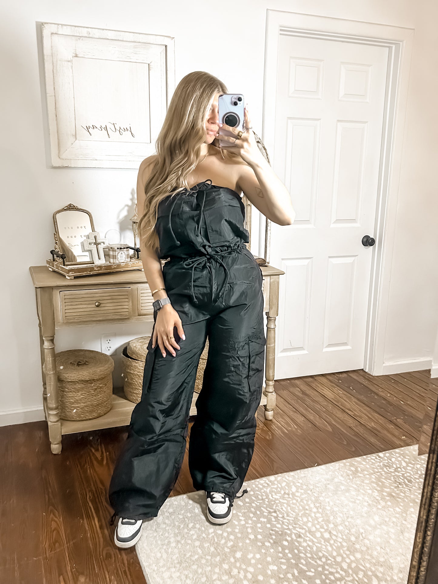Black Cargo Jumpsuit- Strapless