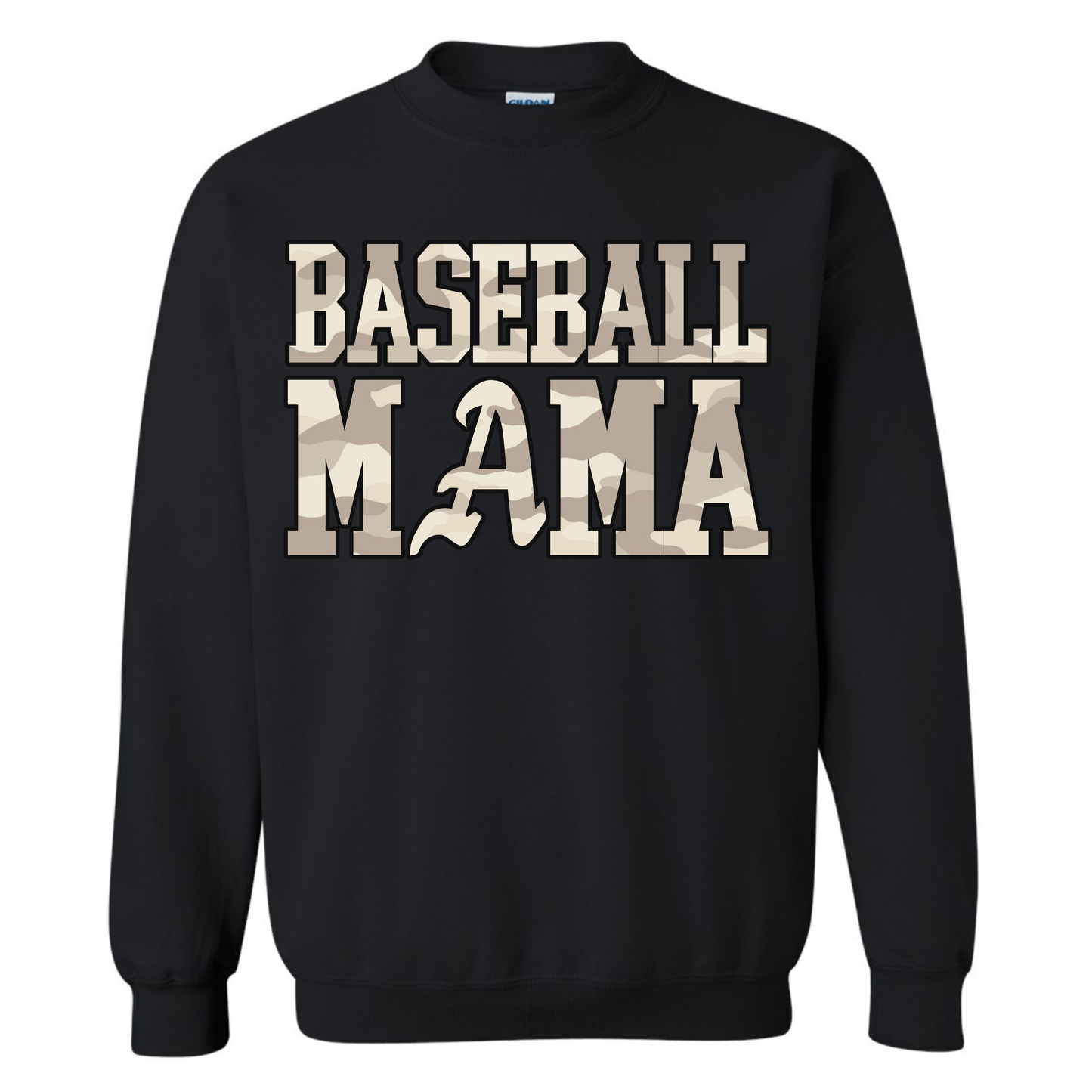 Camo Mama Baseball - Black Gildan Sweatshirt - WITH PLAYER NAME