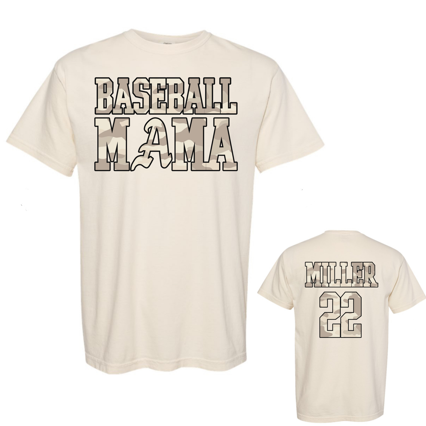 Camo Baseball Mama - Comfort Colors Tshirt - WITH PLAYER NAME